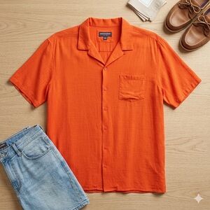 Johnston & Murphy Orange Rayon Camp Shirt L